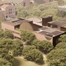 An aerial view of Adjaye Associates' proposed student hub for Rice University