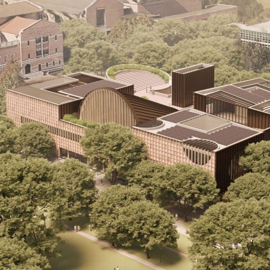 An aerial view of Adjaye Associates' proposed student hub for Rice University