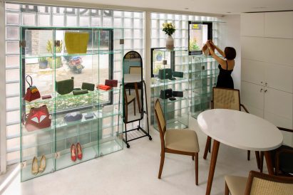 Shop with glass brick walls