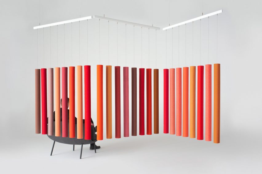Soundsticks by Andrea Ruggiero hung from ceiling