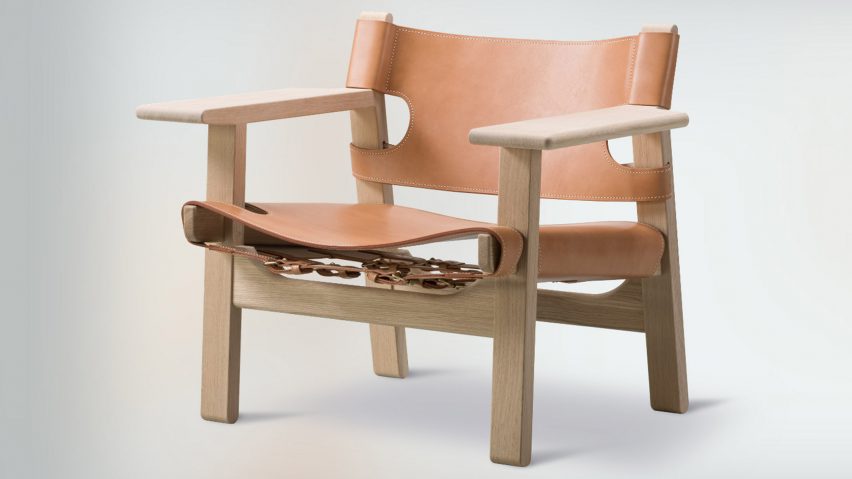Side view of the Spanish Chair by Børge Mogensen for Danish brand Fredericia