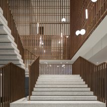 Terrazzo and bronze staircase features in The Sukhothai Shanghai hotel