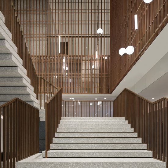 Terrazzo and bronze staircase features in The Sukhothai Shanghai hotel