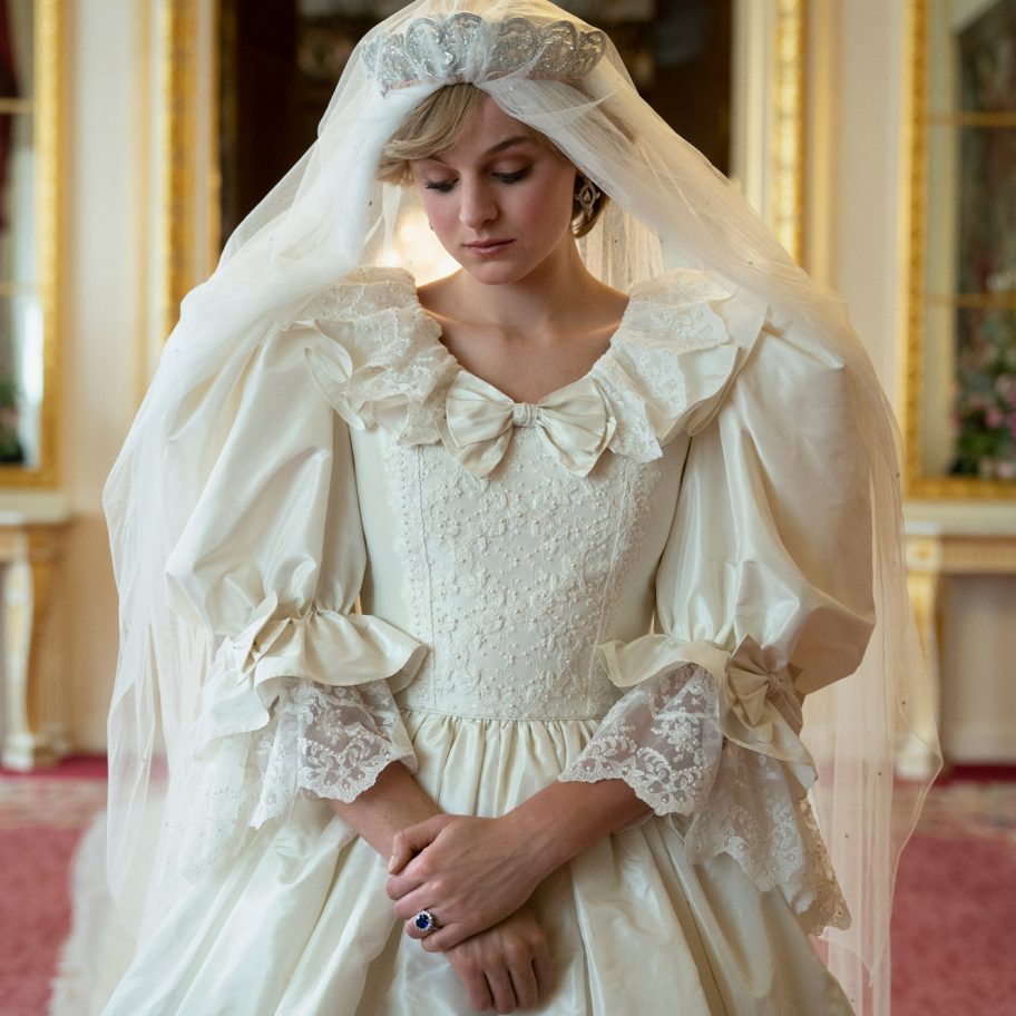 Emma Corrin as Princess Diana at her wedding in The Crown season 4