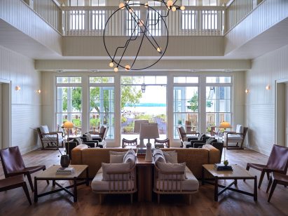 Lobby in The Lake House on Canandaigua hotel by Studio Tack and the Brooklyn Home Company