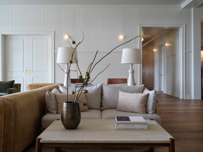 Lobby in The Lake House on Canandaigua hotel by Studio Tack and the Brooklyn Home Company