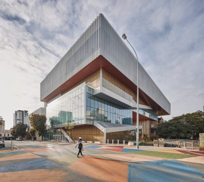 The rear of the WA Museum Boola Bardip by OMA and Hassell