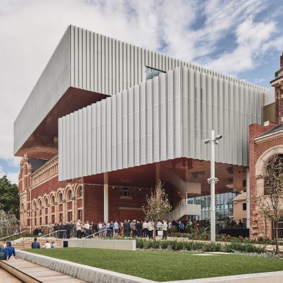 The front facade of WA Museum Boola Bardip in Perth by OMA and Hassell