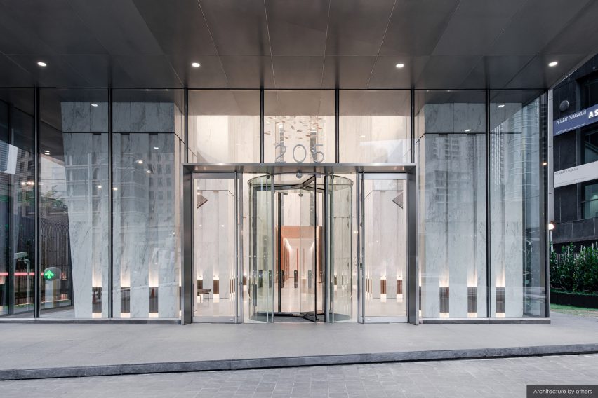 Door to the entrance lobby by Ministry of Design inside YTL Headquarters in Kuala Lumpur