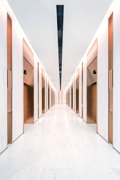 The lift lobby by Ministry of Design in the YTL Headquarters in Kuala Lumpur
