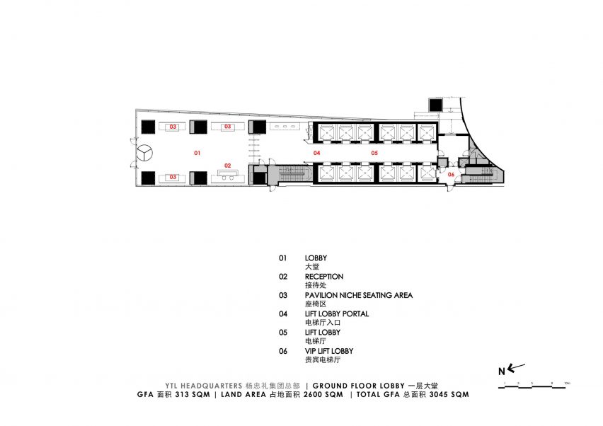 Lobby plan by Ministry of Design inside YTL Headquarters in Kuala Lumpur