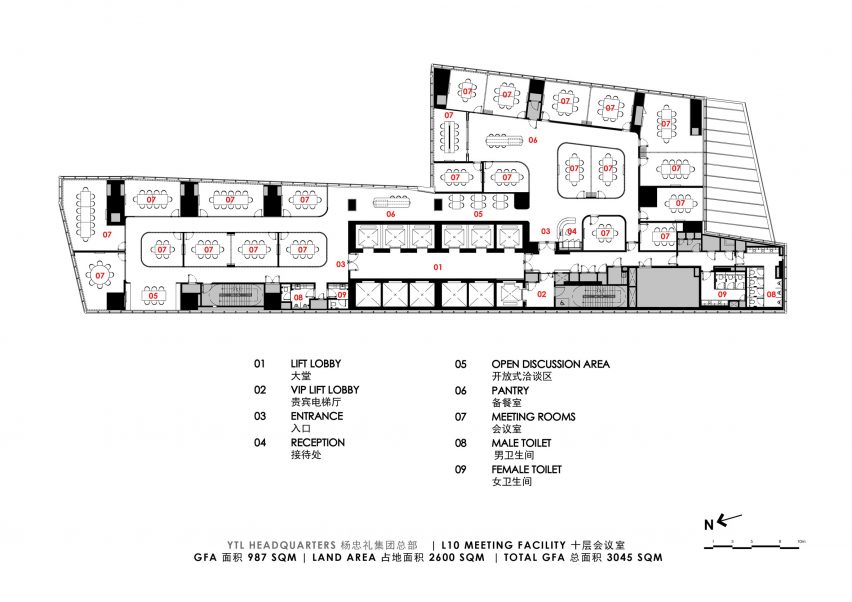 Floor plan for Level 10 meeting spaces by Ministry of Design inside YTL Headquarters in Kuala Lumpur