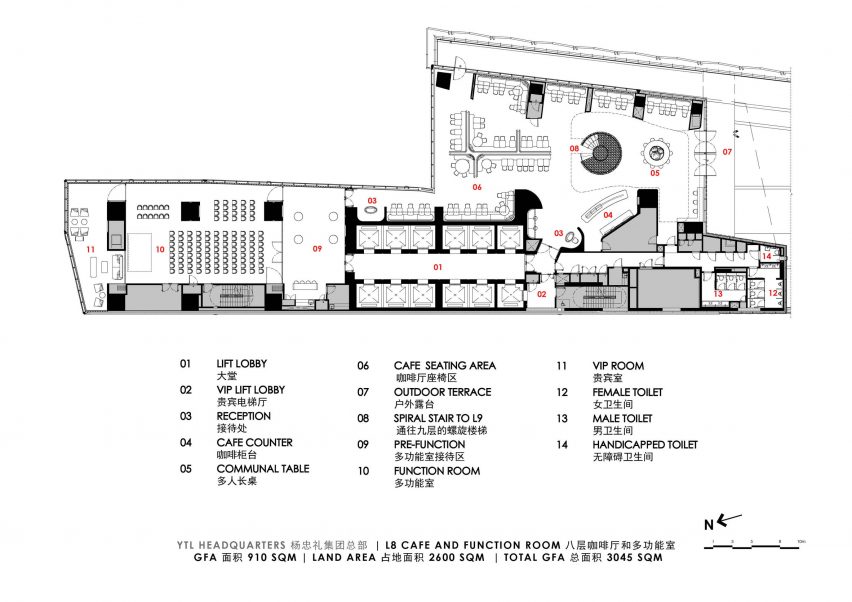 Floor plan for Level 8 meeting spaces by Ministry of Design inside YTL Headquarters in Kuala Lumpur