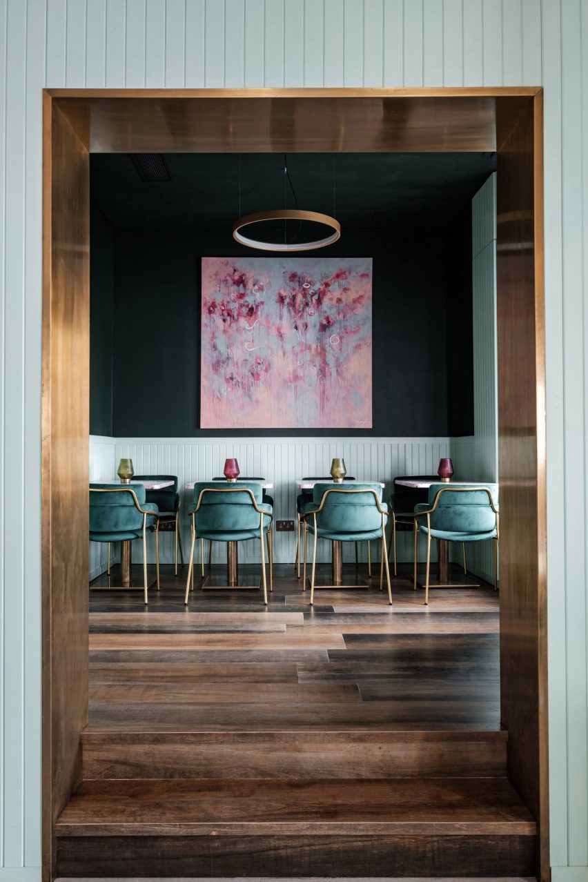 Barbajean restaurant in Malta has a pink and green interiors