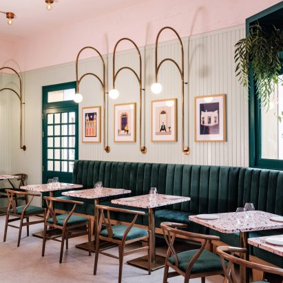 Green-velvet seating features in Malta's Barbajean restaurant