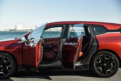 The fully electric iX concept car by BMW in red