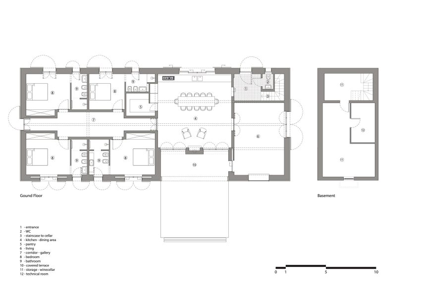Floor plans of Country House in the Piacenza Hills by Studio Koster