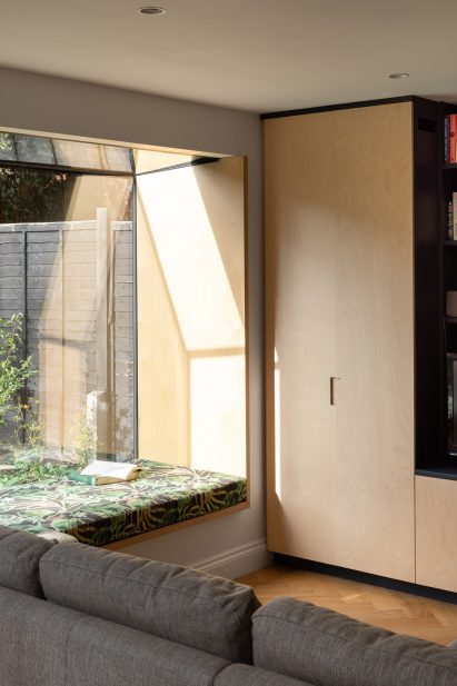 An oriel window inside Charred House by Rider Stirland Architects in London