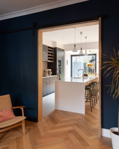 The entrance to the Charred House kitchen by Rider Stirland Architects in London