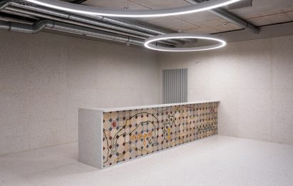 Reception desk at Concordia Design by MVRDV and Alicja Biala