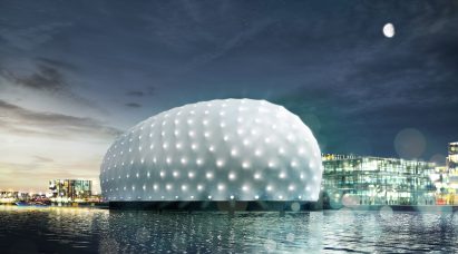 A visual of the Docking the Amsterdam underwater museum's exterior by ZJA