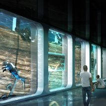A visual of a gallery inside Docking the Amsterdam underwater museum by ZJA