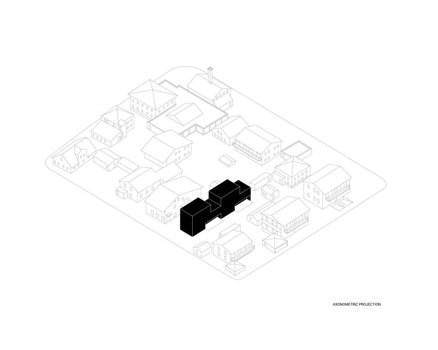 Massing diagram of The Double Brick House by Arhitektura