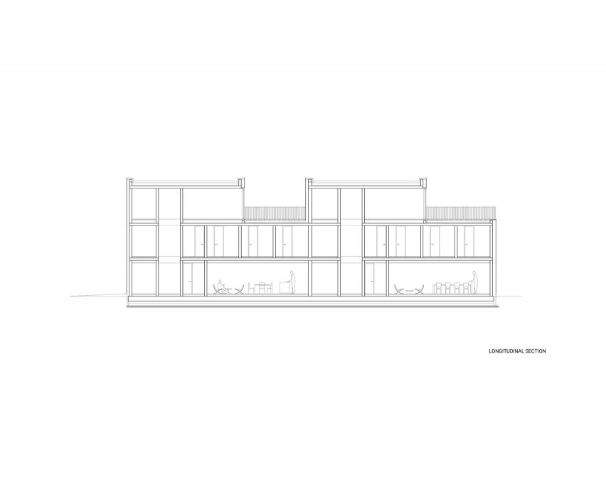 Long section of The Double Brick House by Arhitektura
