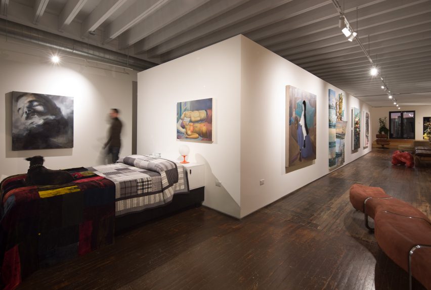A living area inside of Facilty, Chicago, by Carlo Parente