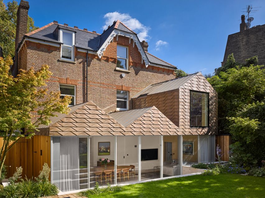 Bronze-clad extension at Hampstead House by Dominic McKenzie Architects