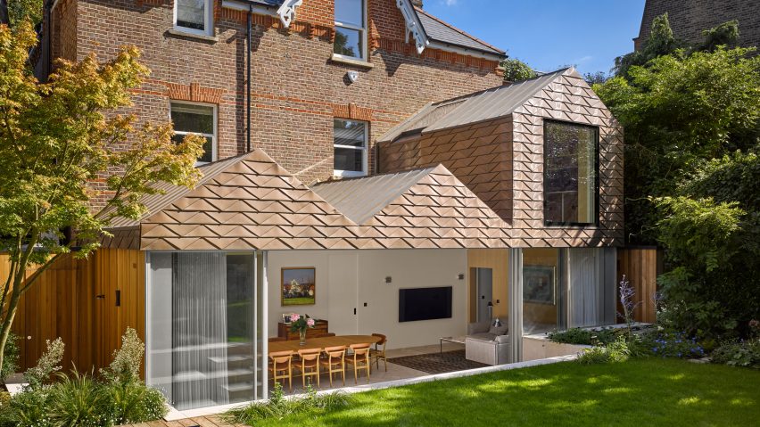 Bronze-clad extension at Hampstead House by Dominic McKenzie Architects