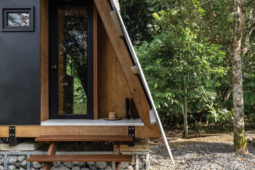 The entrance of the Huaira cabin by Diana Salvador and Javier Mera in Ecuador