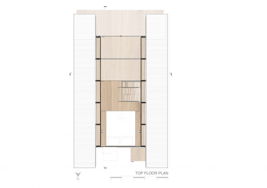 The upper floor plan Huaira cabin by Diana Salvador and Javier Mera in Ecuador