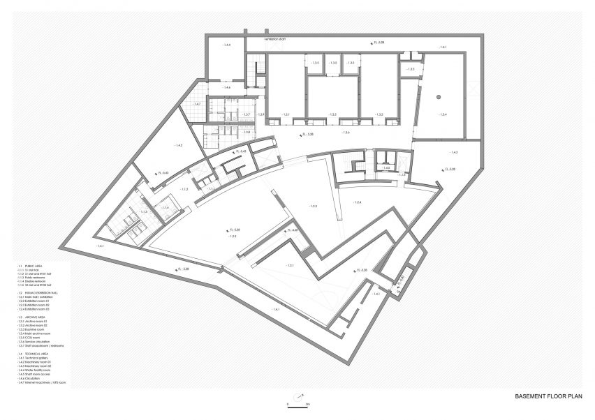Basement plan of Huamao Museum of Art and Education by Álvaro Siza and Carlos Castanheira