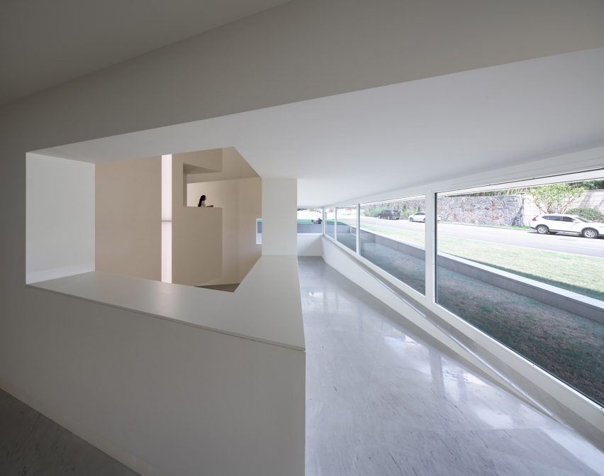 A ramp leading to the basement of Humao Museum of Art and Education by Álvaro Siza and Carlos Castanheira