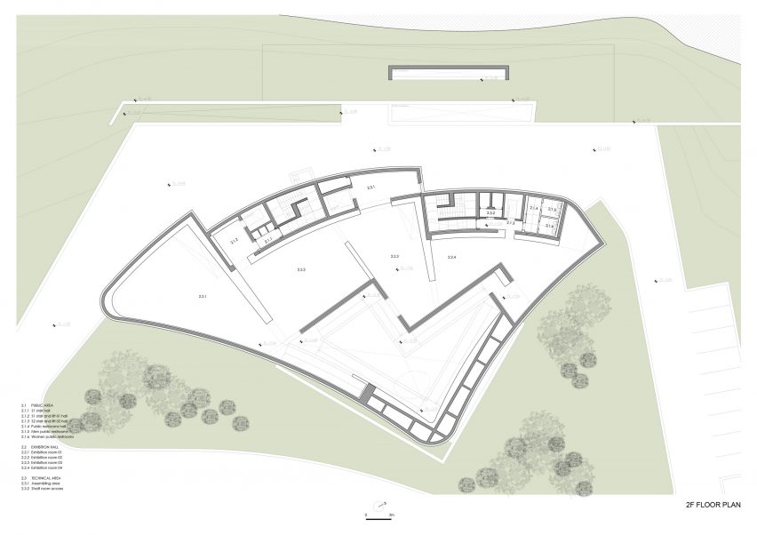 Second floor plan of Huamao Museum of Art and Education by Álvaro Siza and Carlos Castanheira