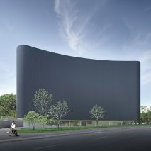 Corrugated metal facade of Huamao Museum of Art and Education by Álvaro Siza and Carlos Castanheira