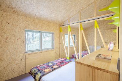Fold out bed in timber cabin