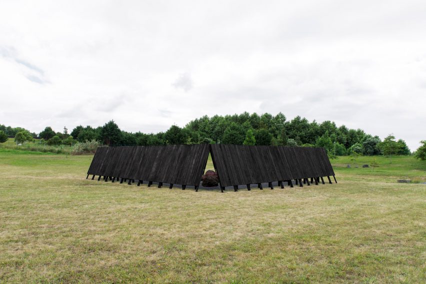 The charred-wood exterior of the Inbetween Pavilion by Pontoatelier