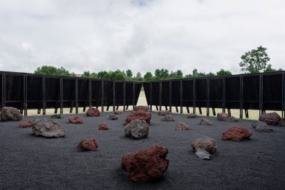 Volcanic rocks inside the Inbetween Pavilion by Pontoatelier