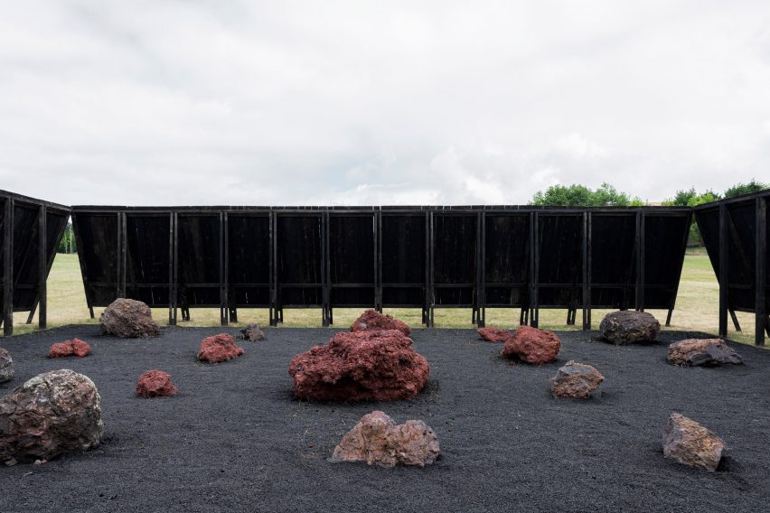 Volcanic rocks inside of the Inbetween Pavilion by Pontoatelier