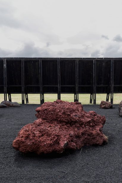 A volcanic rock inside the Inbetween Pavilion by Pontoatelier