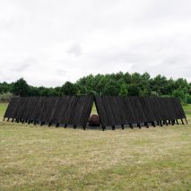 The charred-wood exterior of the Inbetween Pavilion by Pontoatelier