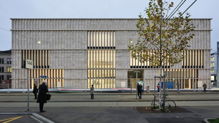 The limestone exterior of the Kunsthaus Zurich museum extension by David Chipperfield