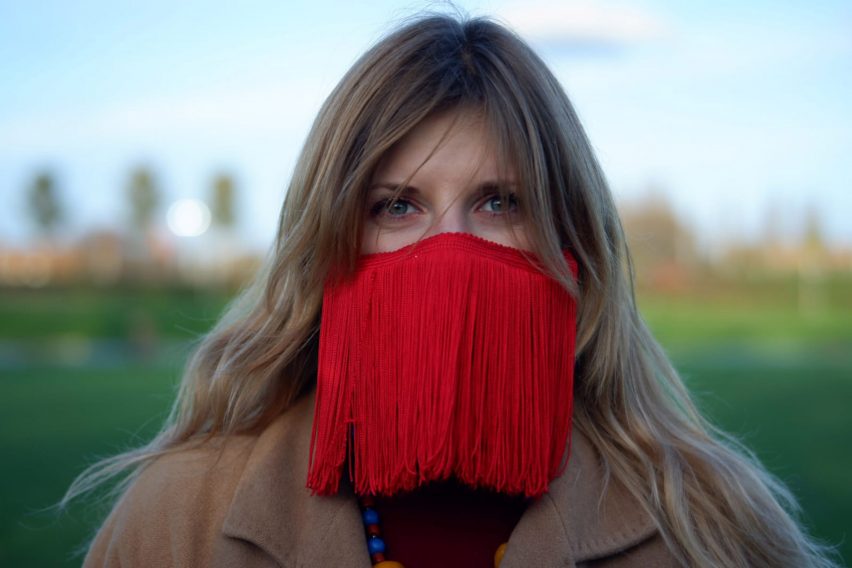 Le Freak face mask by Droog in red