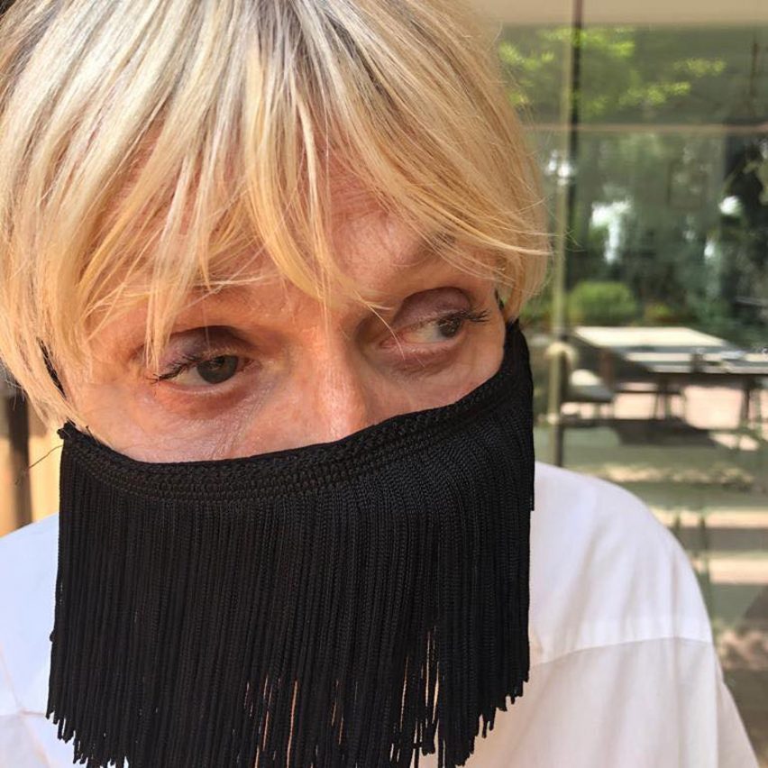 Renny Ramakers wearing Le Freak face mask by Droog