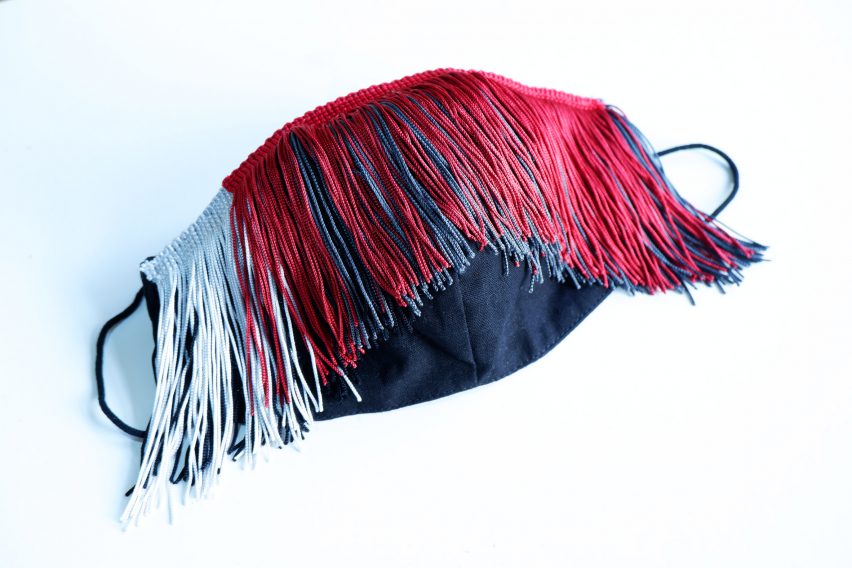 Le Freak face mask by Droog in blue and red