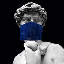 Michelangelo David wearing Le Freak face mask by Droog