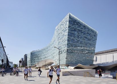 The exterior of the Le Monde Headquarters in Paris by Snøhetta