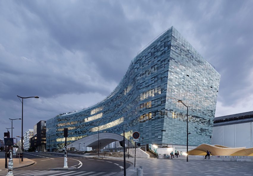 The exterior of the Le Monde Headquarters in Paris by Snøhetta